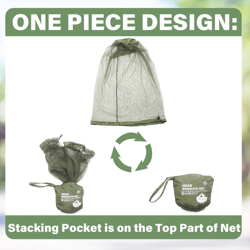 Benvo Mosquito Head Net Mesh One Piece Face Neck Fly Netting Cover from Bugs Gnats Noseeums Hat-Compatible Insect Shield for Fishing, Camping, Gardening (2pcs, Olive, Upgraded Big Net) - Image 4